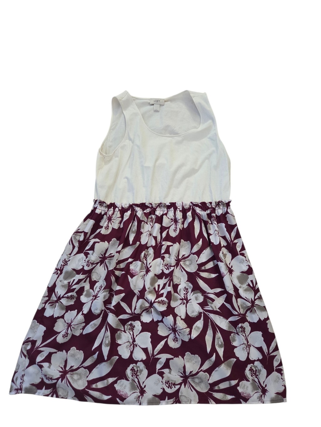 Fuchsia/Taupe/Cream Sleeveless A-Line Floral Dress, L. Euc.